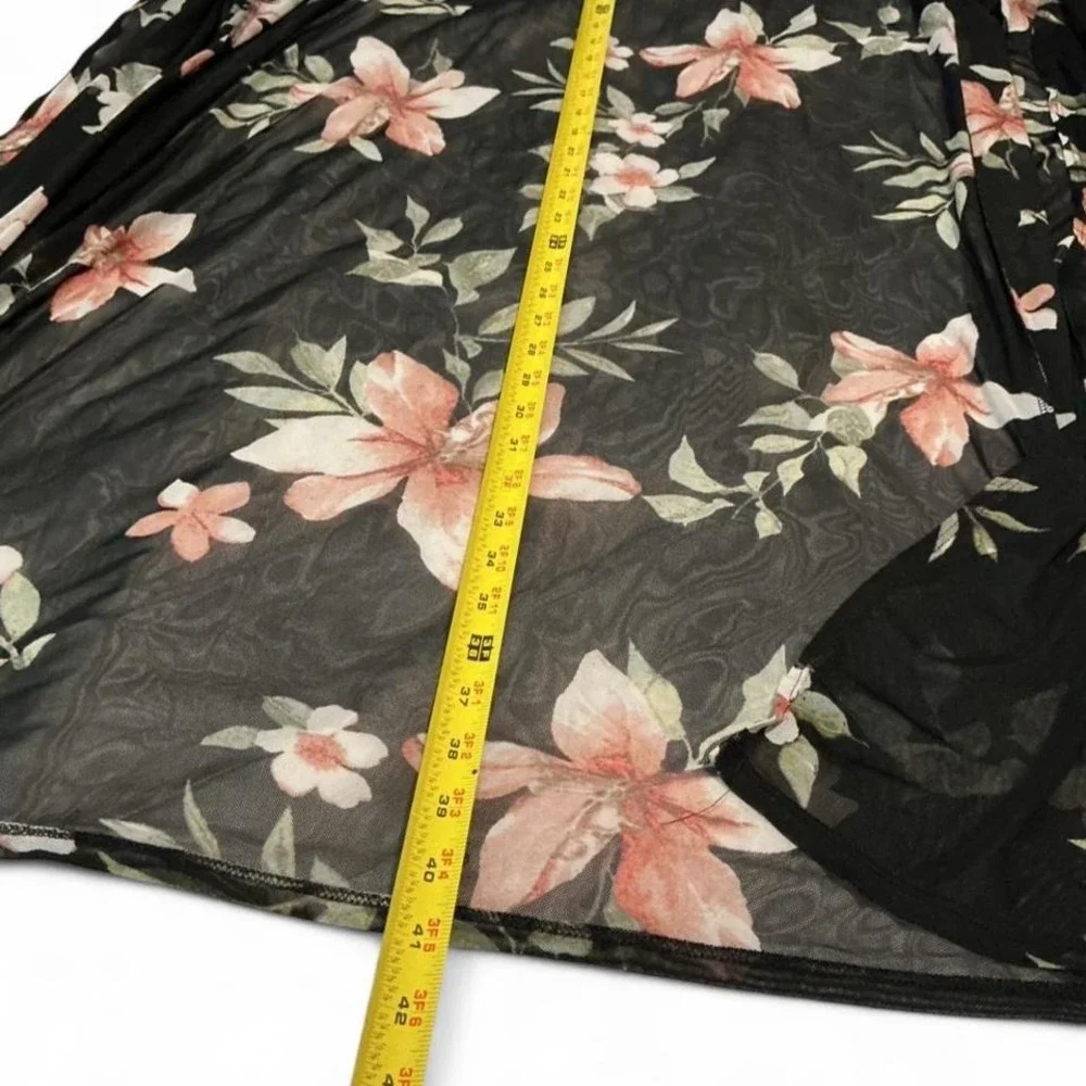 Tiffany & Grey Floral Mesh Kimono Womens OS Black Peach Excellent Sheer Cardigan